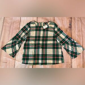 Women’s  Flannel Pullover Top Plaid  Small J. Crew  Bell Sleeve Size 4 blouse